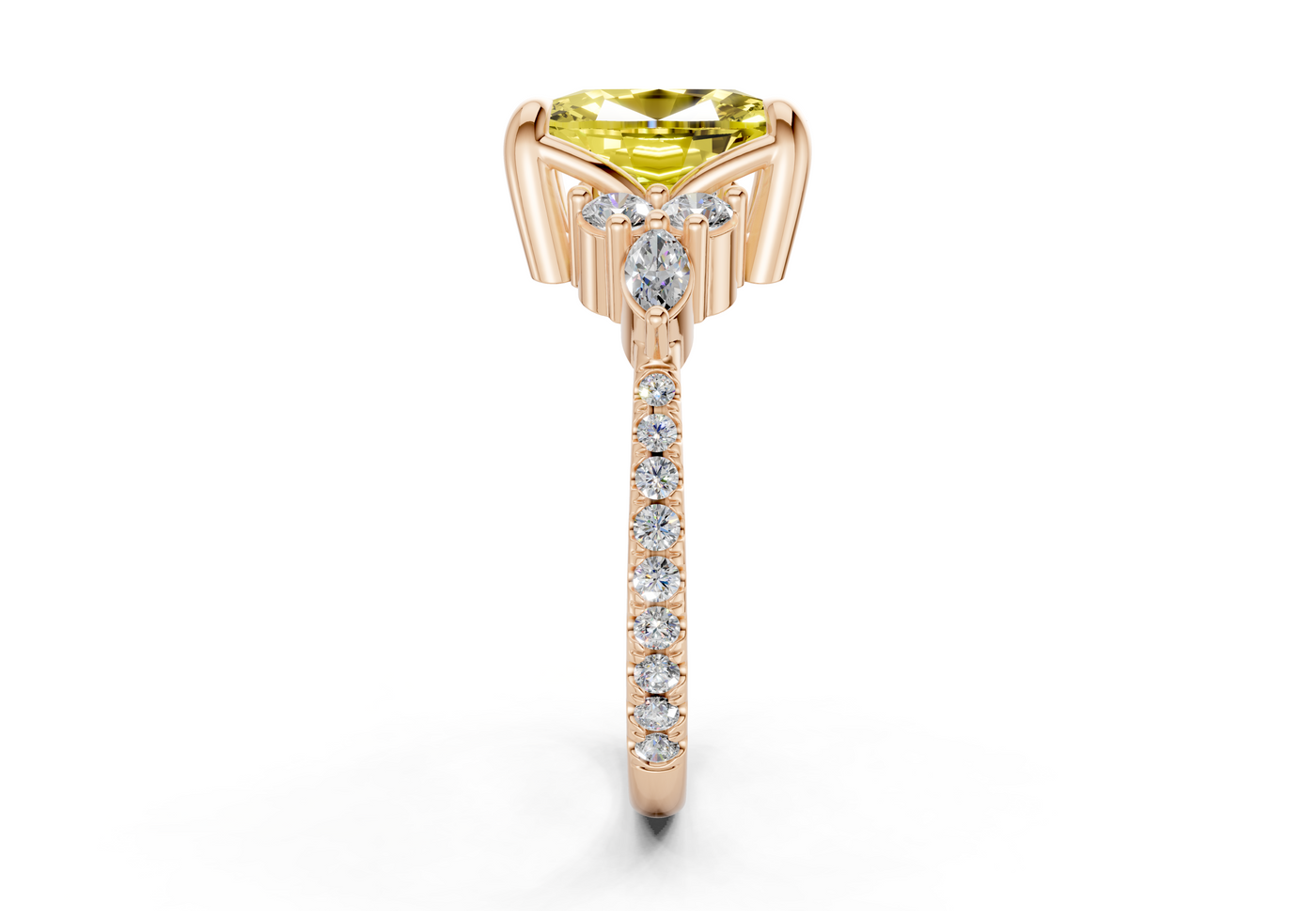 Zephyrine Yellow Diamond Accent Elongated Cushion Cut 1.9mm Engagement Ring