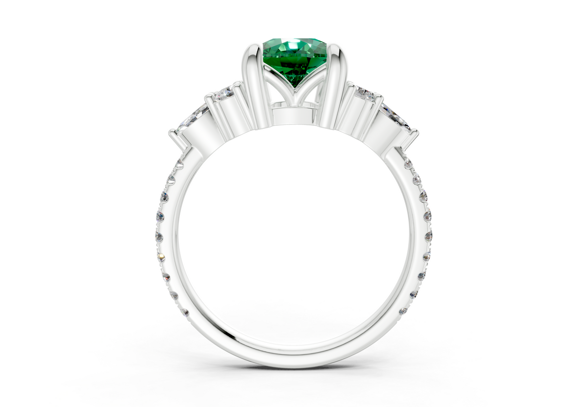 Zephyrine Emerald Gemstone Accent Elongated Cushion Cut 1.9mm Engagement Ring