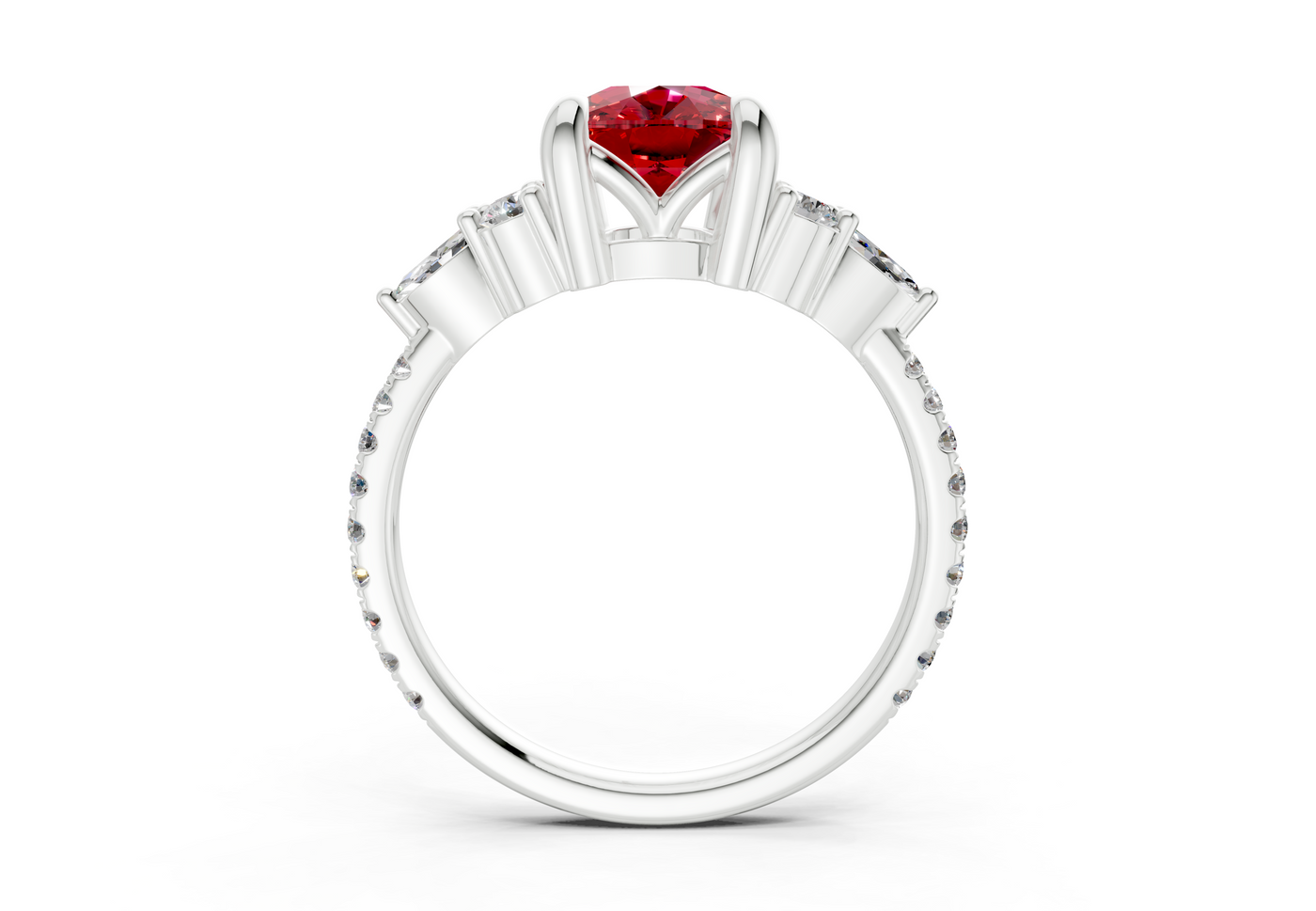 Zephyrine Ruby Gemstone Accent Elongated Cushion Cut 1.9mm Engagement Ring
