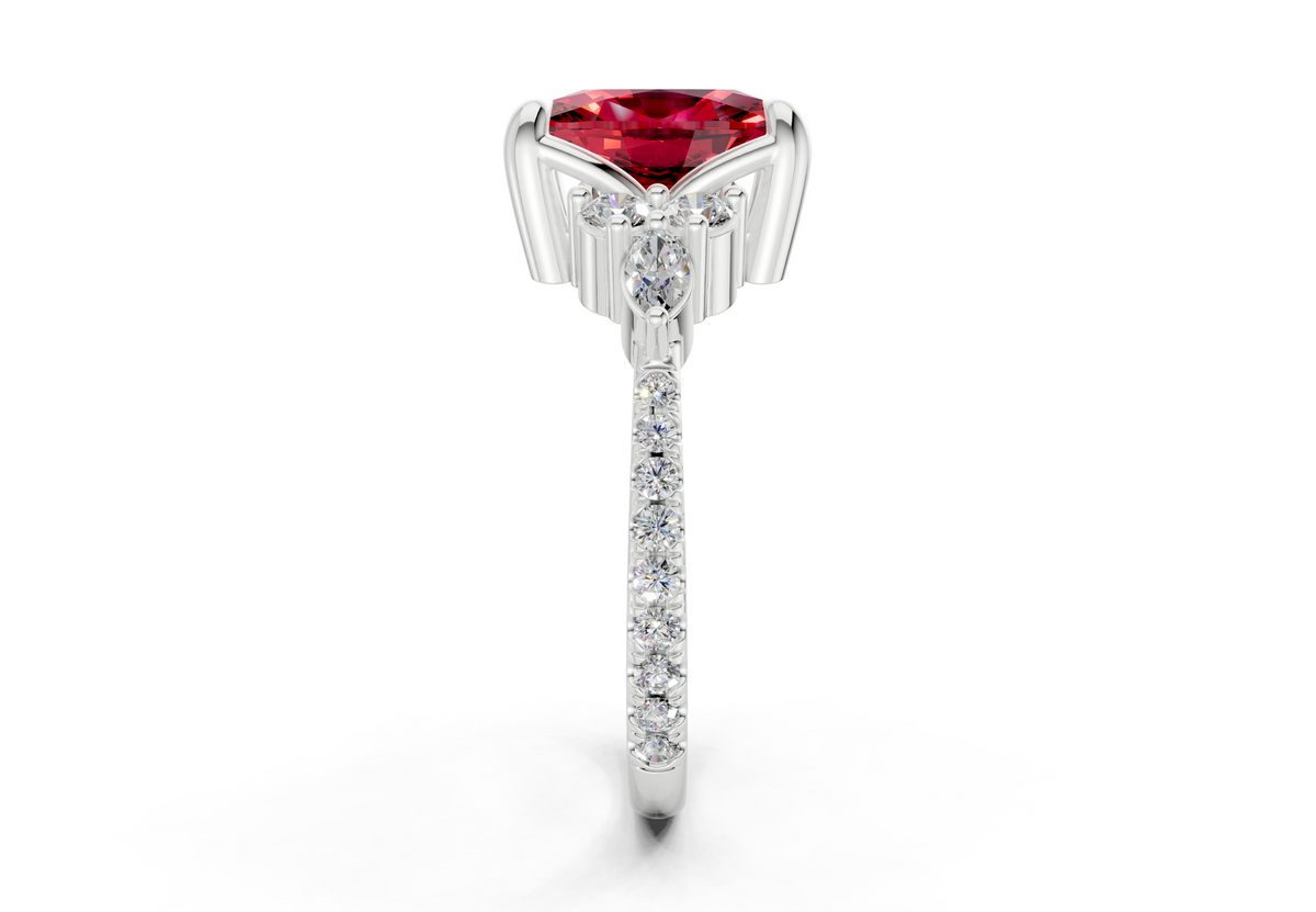 Zephyrine Ruby Gemstone Accent Elongated Cushion Cut 1.9mm Engagement Ring
