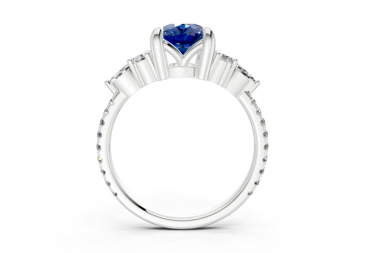 Zephyrine Sapphire Gemstone Accent Elongated Cushion Cut 1.9mm Engagement Ring