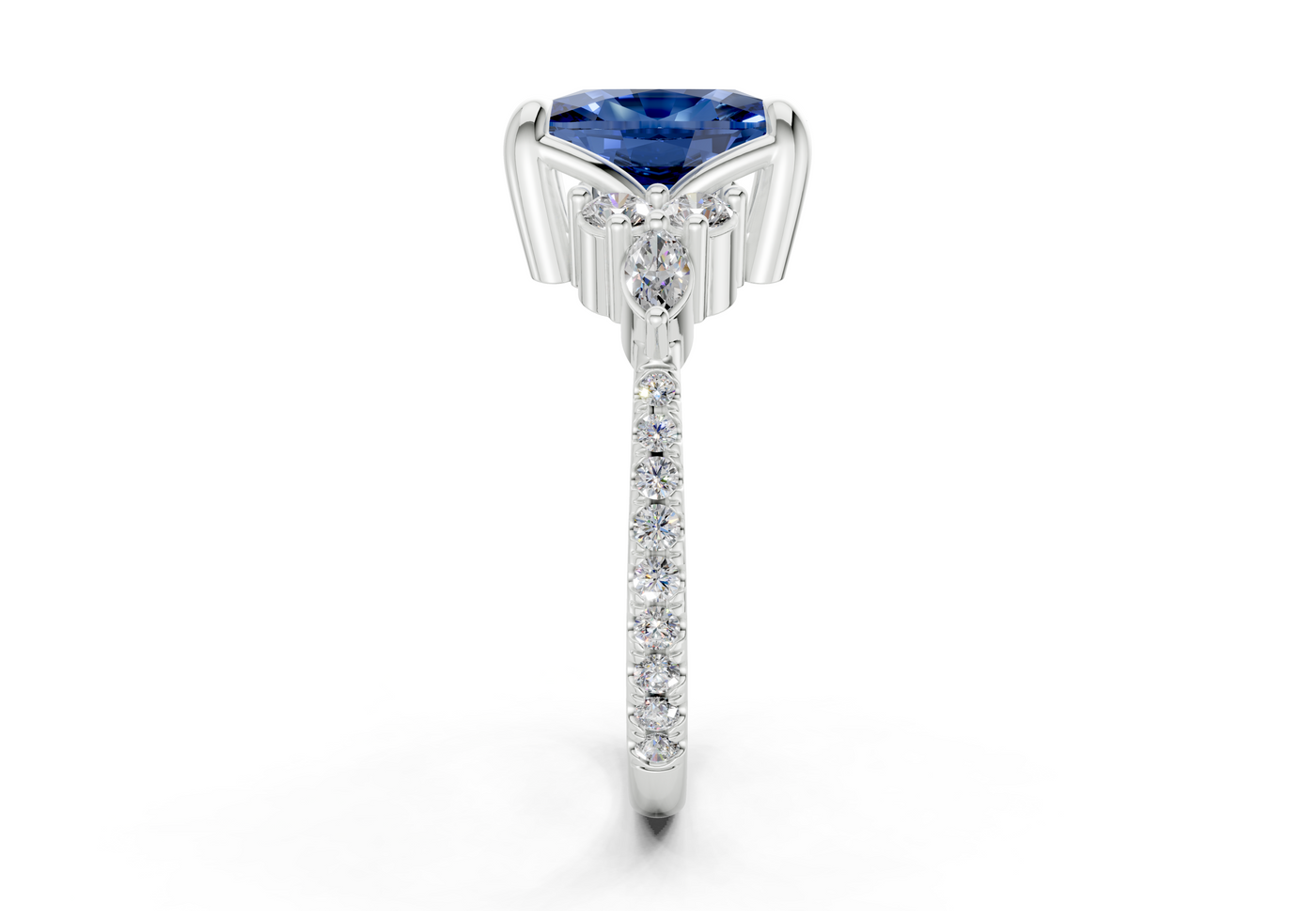Zephyrine Sapphire Gemstone Accent Elongated Cushion Cut 1.9mm Engagement Ring