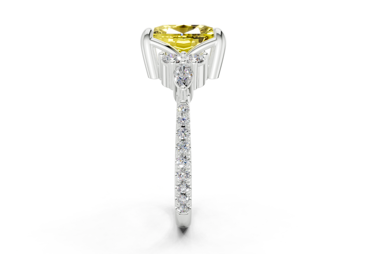 Zephyrine Yellow Diamond Accent Elongated Cushion Cut 1.9mm Engagement Ring