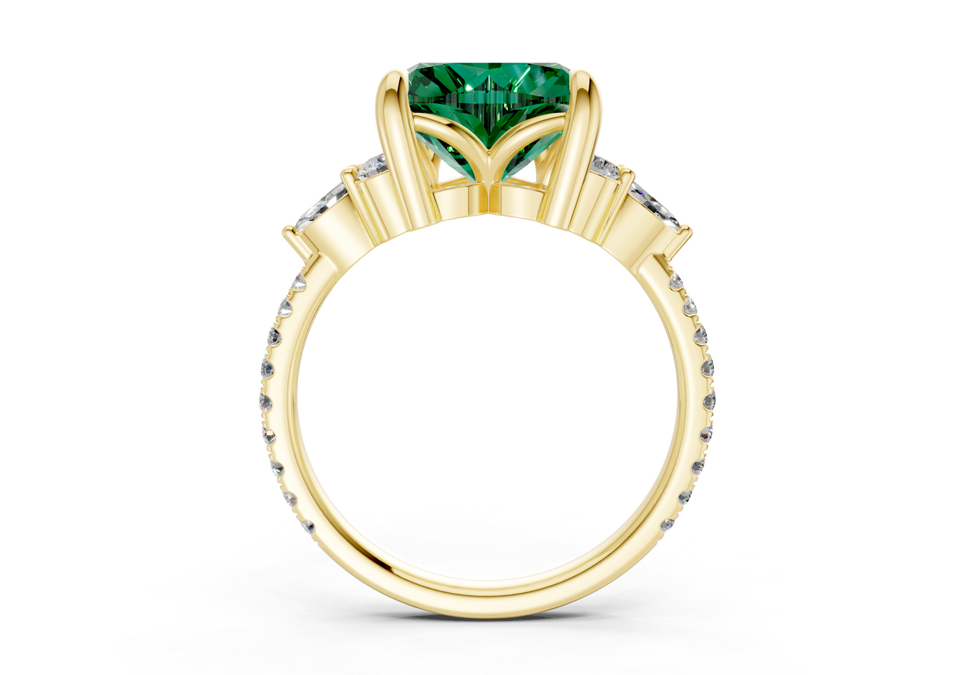 Zephyrine Emerald Gemstone Accent Heart Cut 1.9mm Engagement Ring