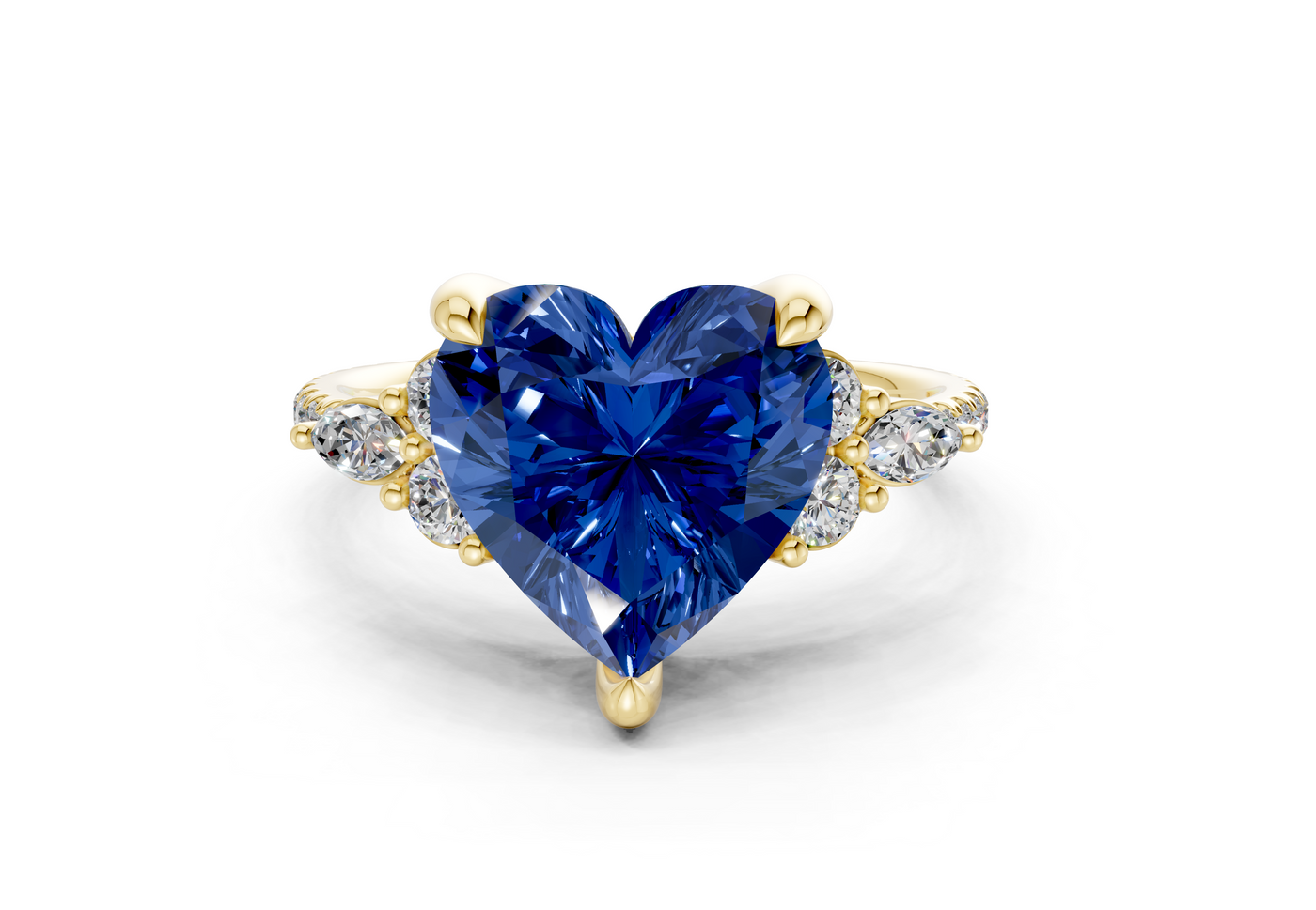 Zephyrine Sapphire Gemstone Accent Heart Cut 1.9mm Engagement Ring