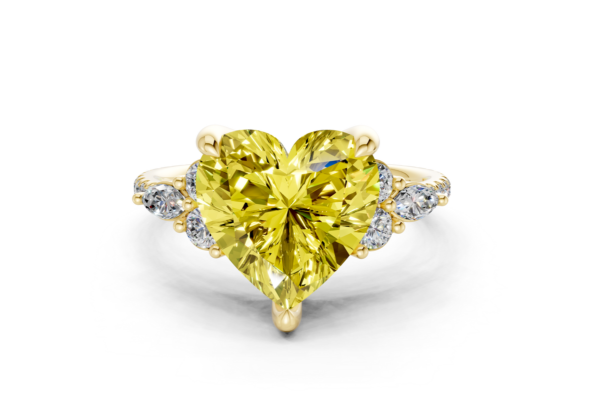 Zephyrine Yellow Diamond Accent Heart Cut 1.9mm Engagement Ring
