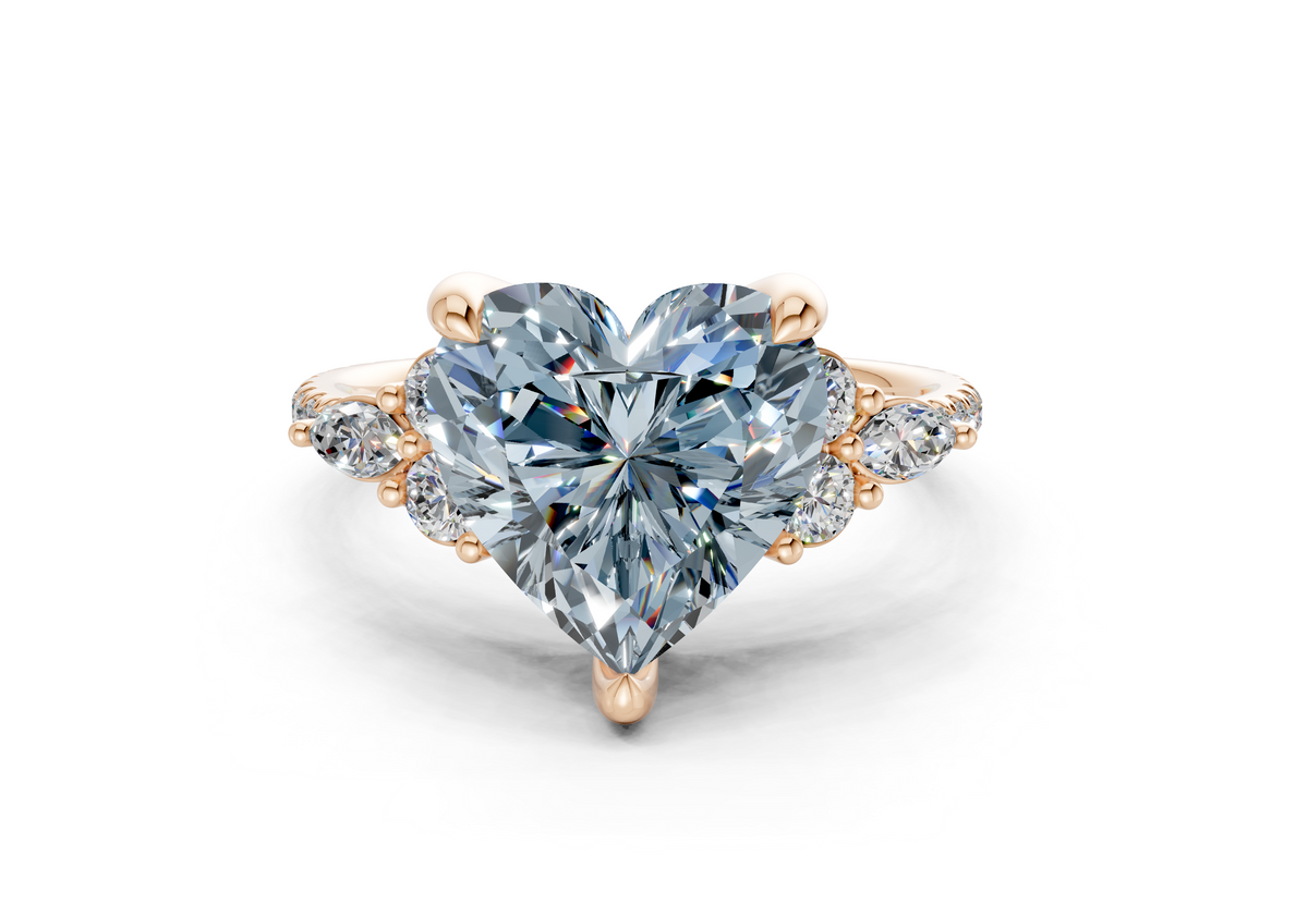 Zephyrine Blue Diamond Accent Heart Cut 1.9mm Engagement Ring