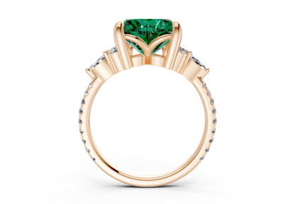 Zephyrine Emerald Gemstone Accent Heart Cut 1.9mm Engagement Ring