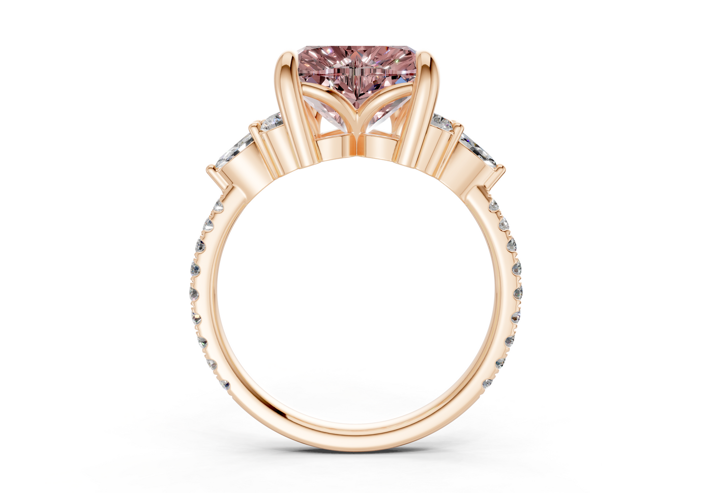 Zephyrine Pink Diamond Accent Heart Cut 1.9mm Engagement Ring