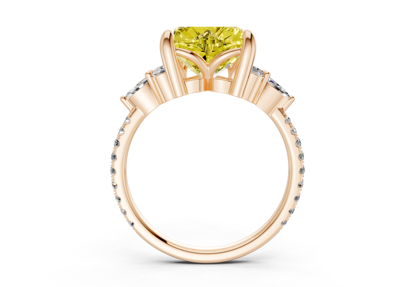 Zephyrine Yellow Diamond Accent Heart Cut 1.9mm Engagement Ring