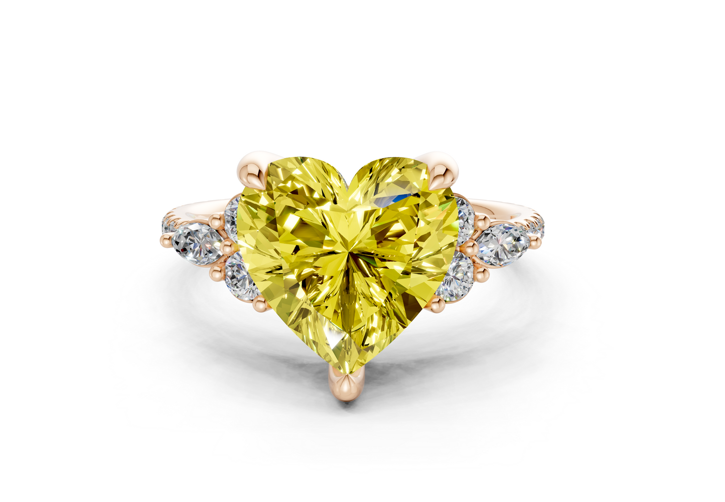 Zephyrine Yellow Diamond Accent Heart Cut 1.9mm Engagement Ring