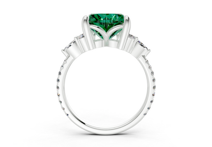 Zephyrine Emerald Gemstone Accent Heart Cut 1.9mm Engagement Ring