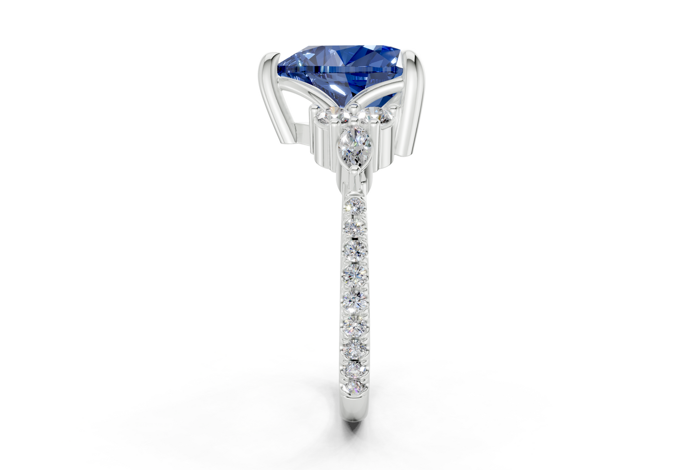 Zephyrine Sapphire Gemstone Accent Heart Cut 1.9mm Engagement Ring