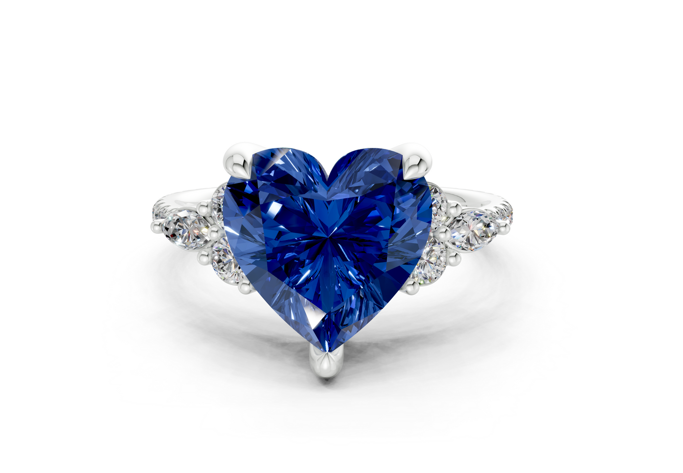 Zephyrine Sapphire Gemstone Accent Heart Cut 1.9mm Engagement Ring