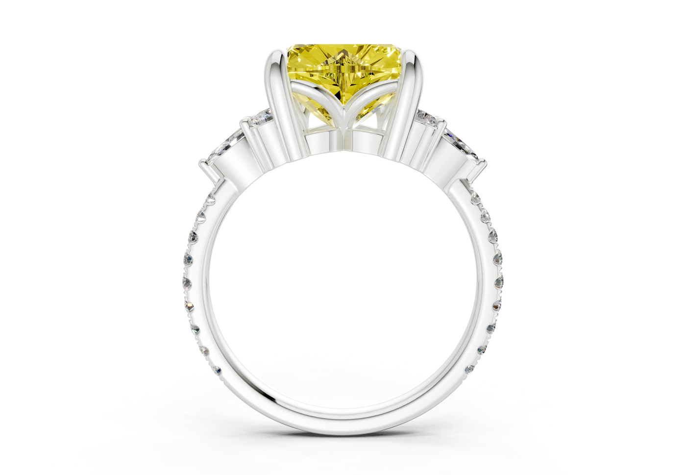 Zephyrine Yellow Diamond Accent Heart Cut 1.9mm Engagement Ring