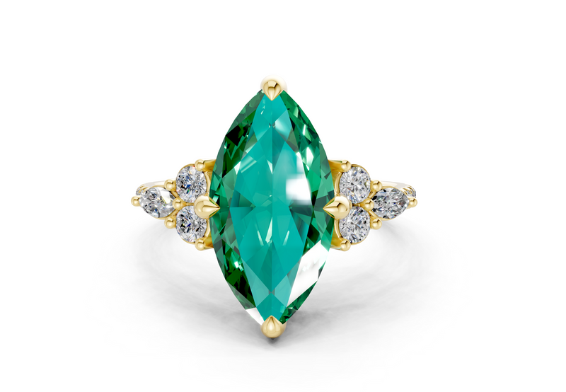 Zephyrine Emerald Gemstone Accent Marquise Cut 1.9mm Engagement Ring