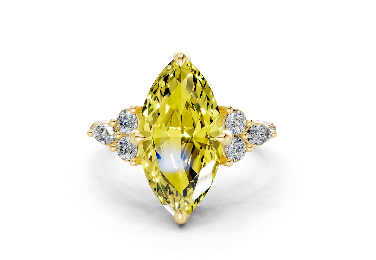 Zephyrine Yellow Diamond Accent Marquise Cut 1.9mm Engagement Ring