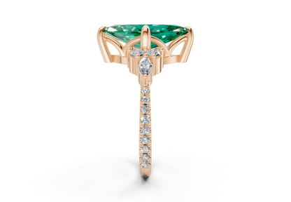 Zephyrine Emerald Gemstone Accent Marquise Cut 1.9mm Engagement Ring