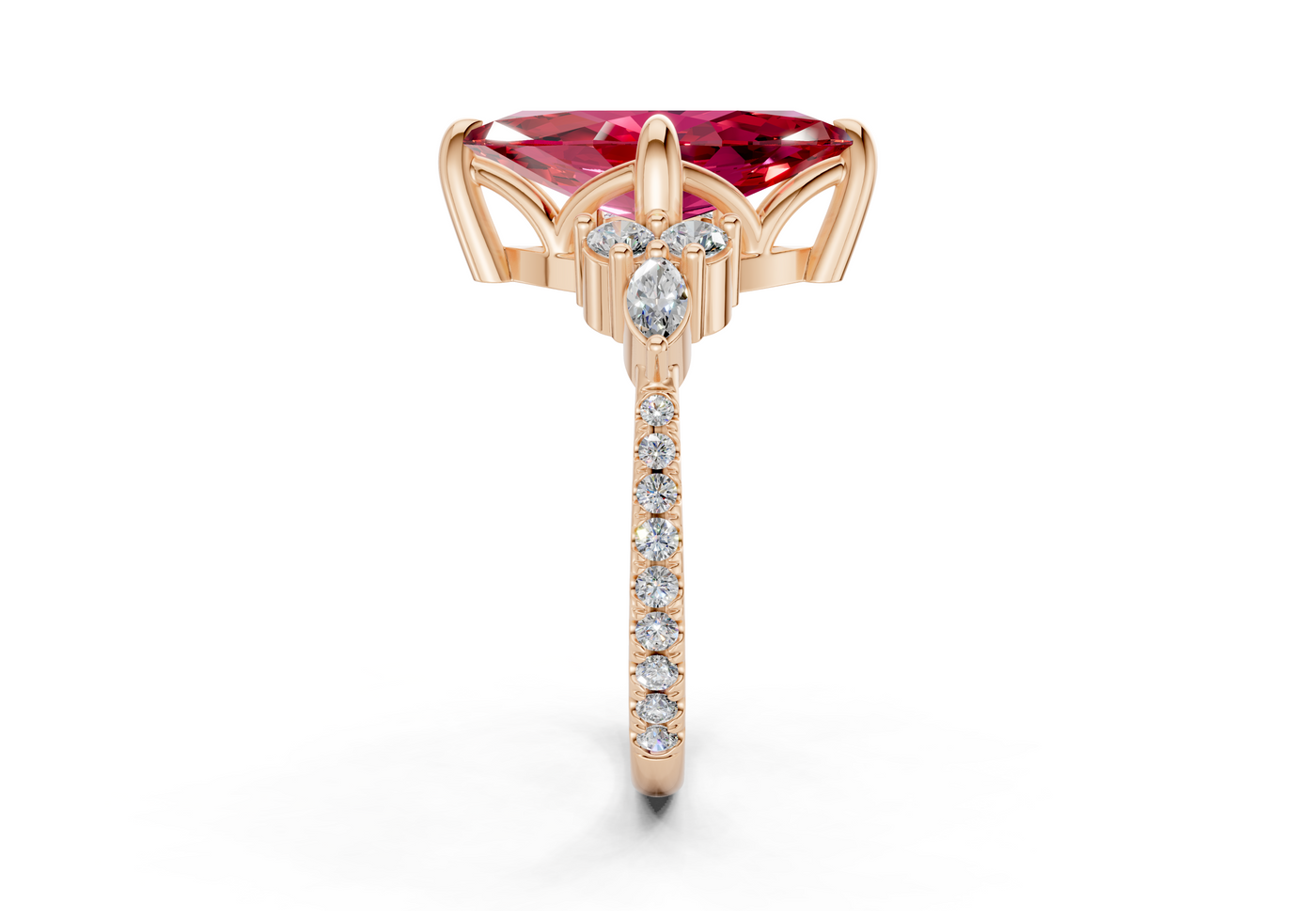 Zephyrine Ruby Gemstone Accent Marquise Cut 1.9mm Engagement Ring