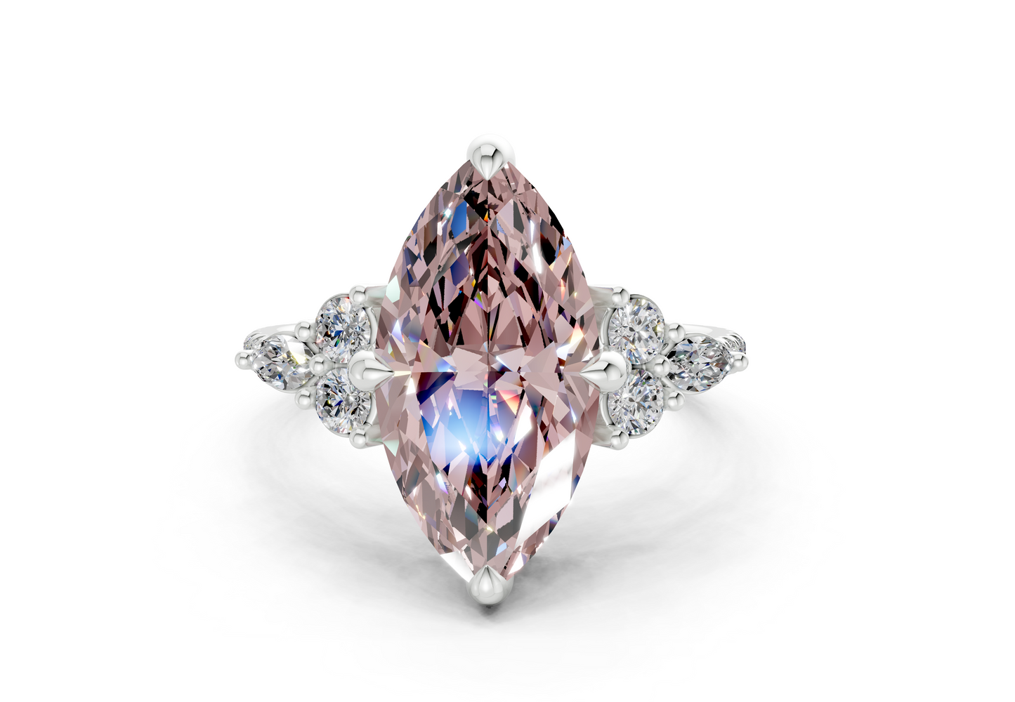 Zephyrine Pink Diamond Accent Marquise Cut 1.9mm Engagement Ring