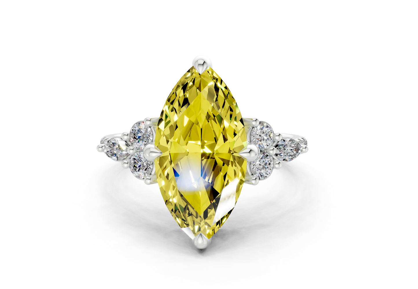 Zephyrine Yellow Diamond Accent Marquise Cut 1.9mm Engagement Ring