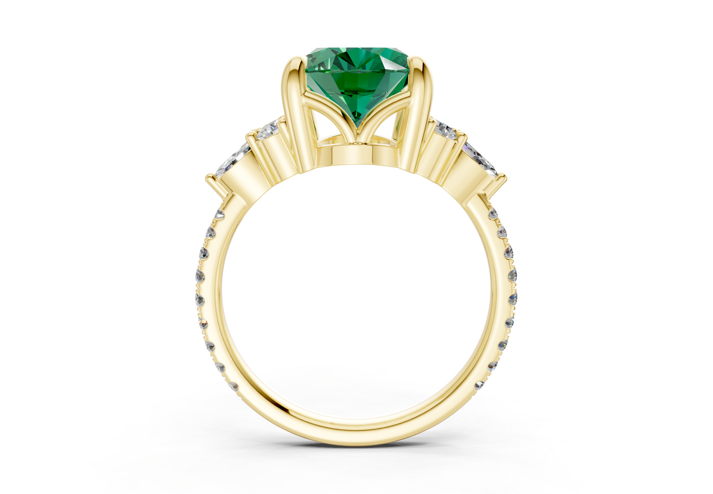 Zephyrine Emerald Gemstone Accent Oval Cut 1.9mm Engagement Ring