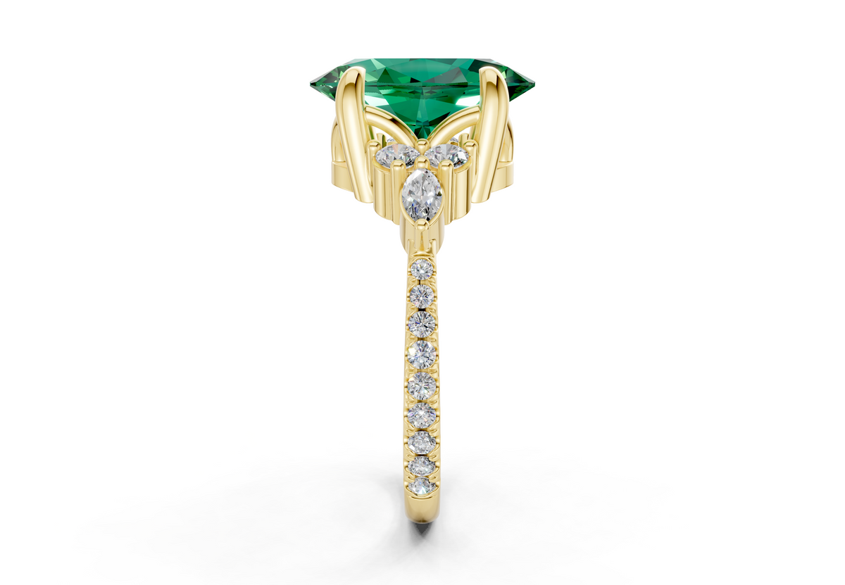 Zephyrine Emerald Gemstone Accent Oval Cut 1.9mm Engagement Ring