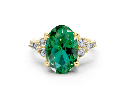 Zephyrine Emerald Gemstone Accent Oval Cut 1.9mm Engagement Ring