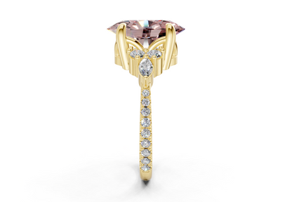 Zephyrine Pink Diamond Accent Oval Cut 1.9mm Engagement Ring