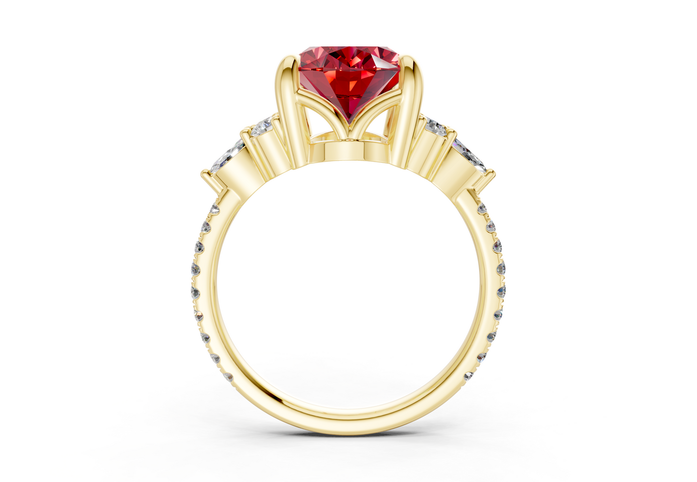 Zephyrine Ruby Gemstone Accent Oval Cut 1.9mm Engagement Ring