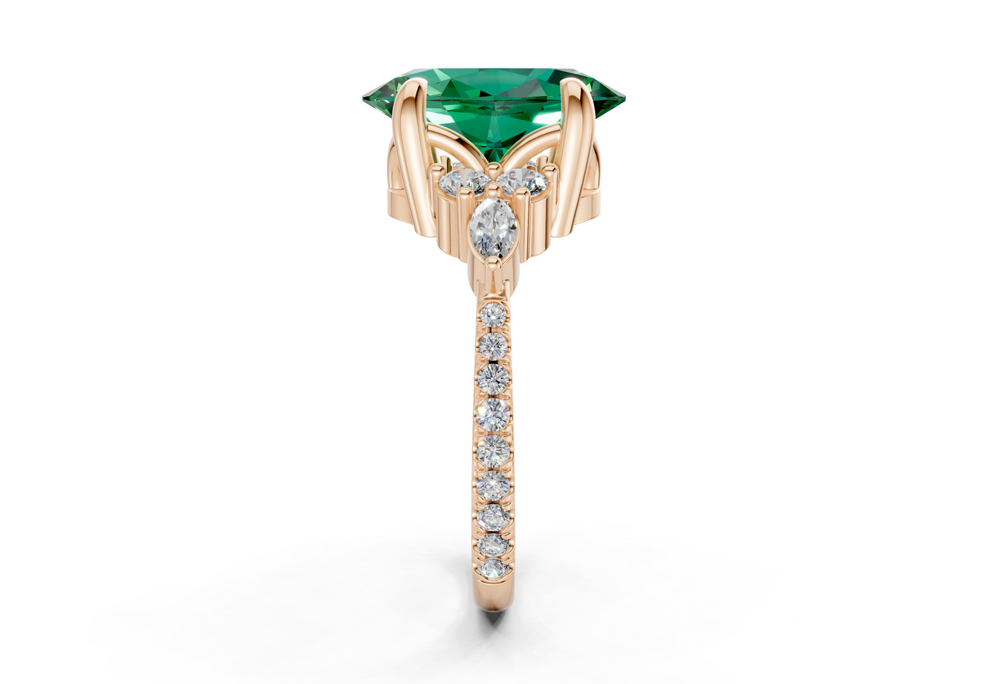 Zephyrine Emerald Gemstone Accent Oval Cut 1.9mm Engagement Ring