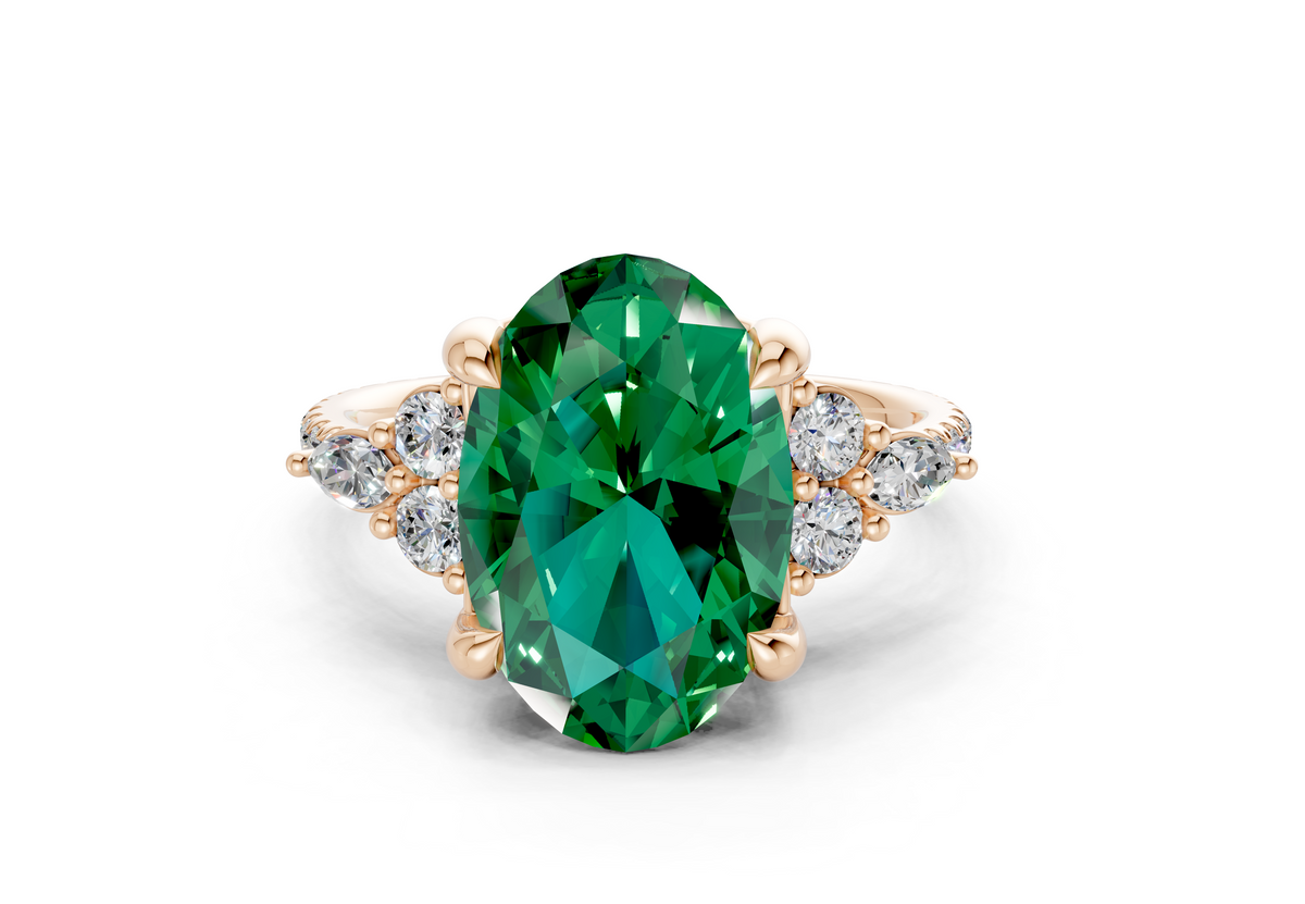Zephyrine Emerald Gemstone Accent Oval Cut 1.9mm Engagement Ring