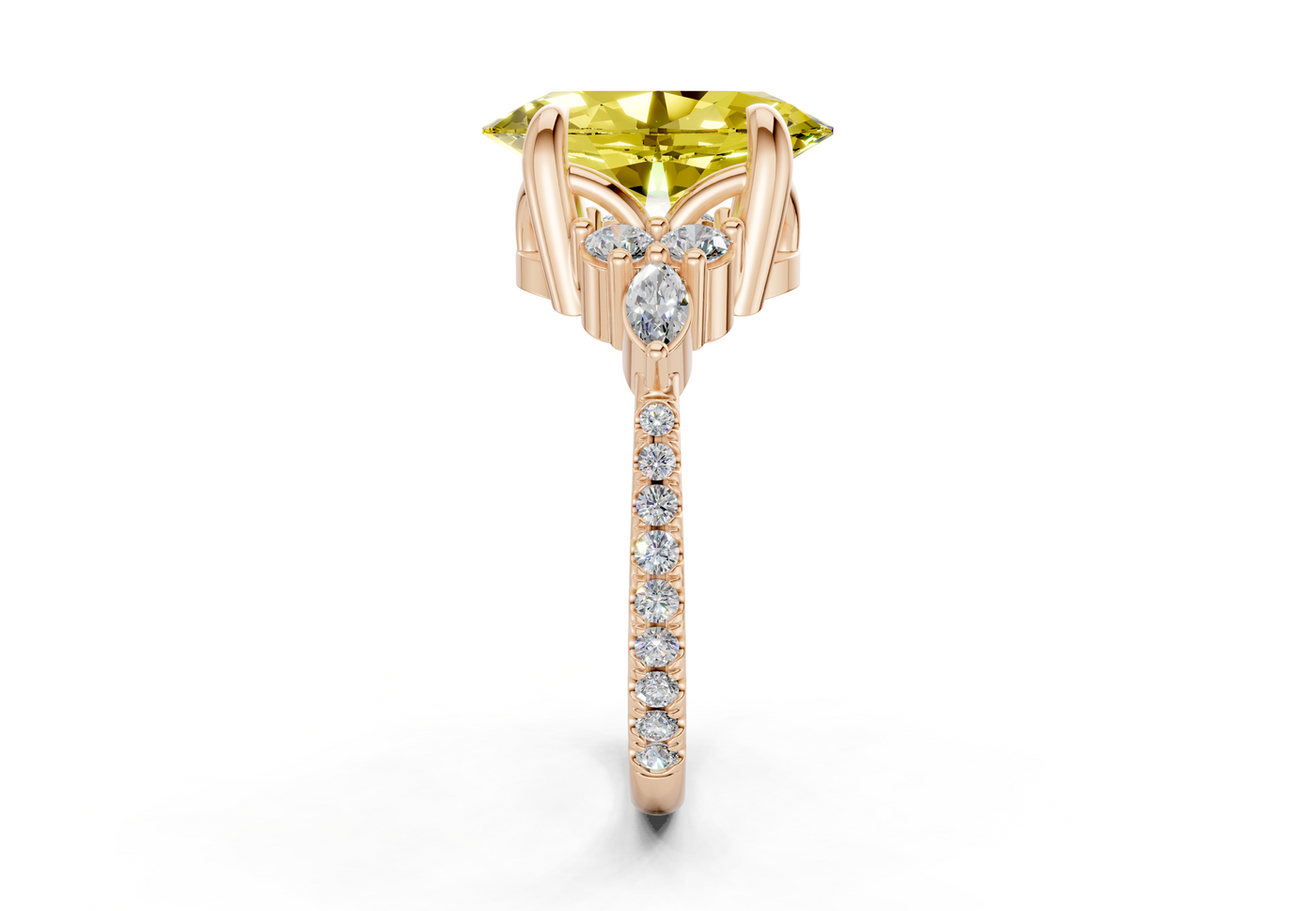 Zephyrine Yellow Diamond Accent Oval Cut 1.9mm Engagement Ring
