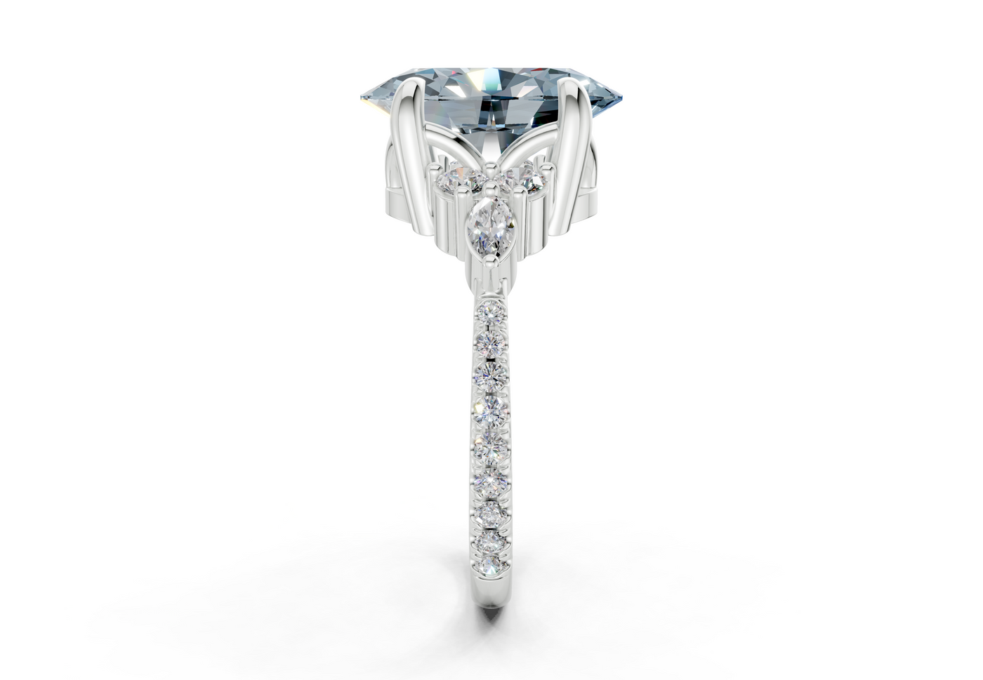 Zephyrine Blue Diamond Accent Oval Cut 1.9mm Engagement Ring
