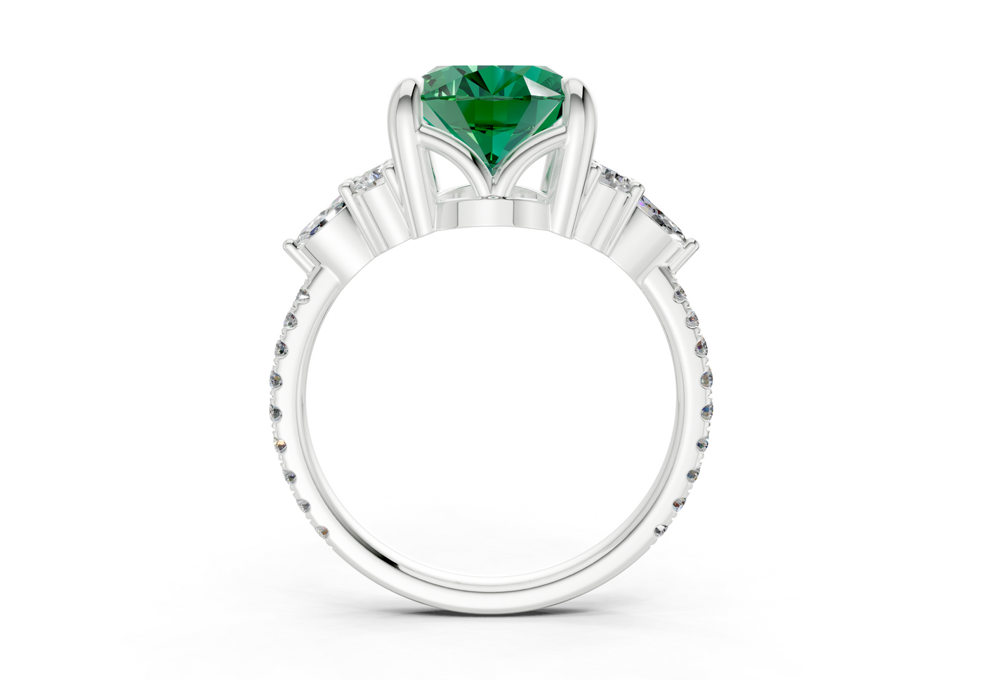 Zephyrine Emerald Gemstone Accent Oval Cut 1.9mm Engagement Ring