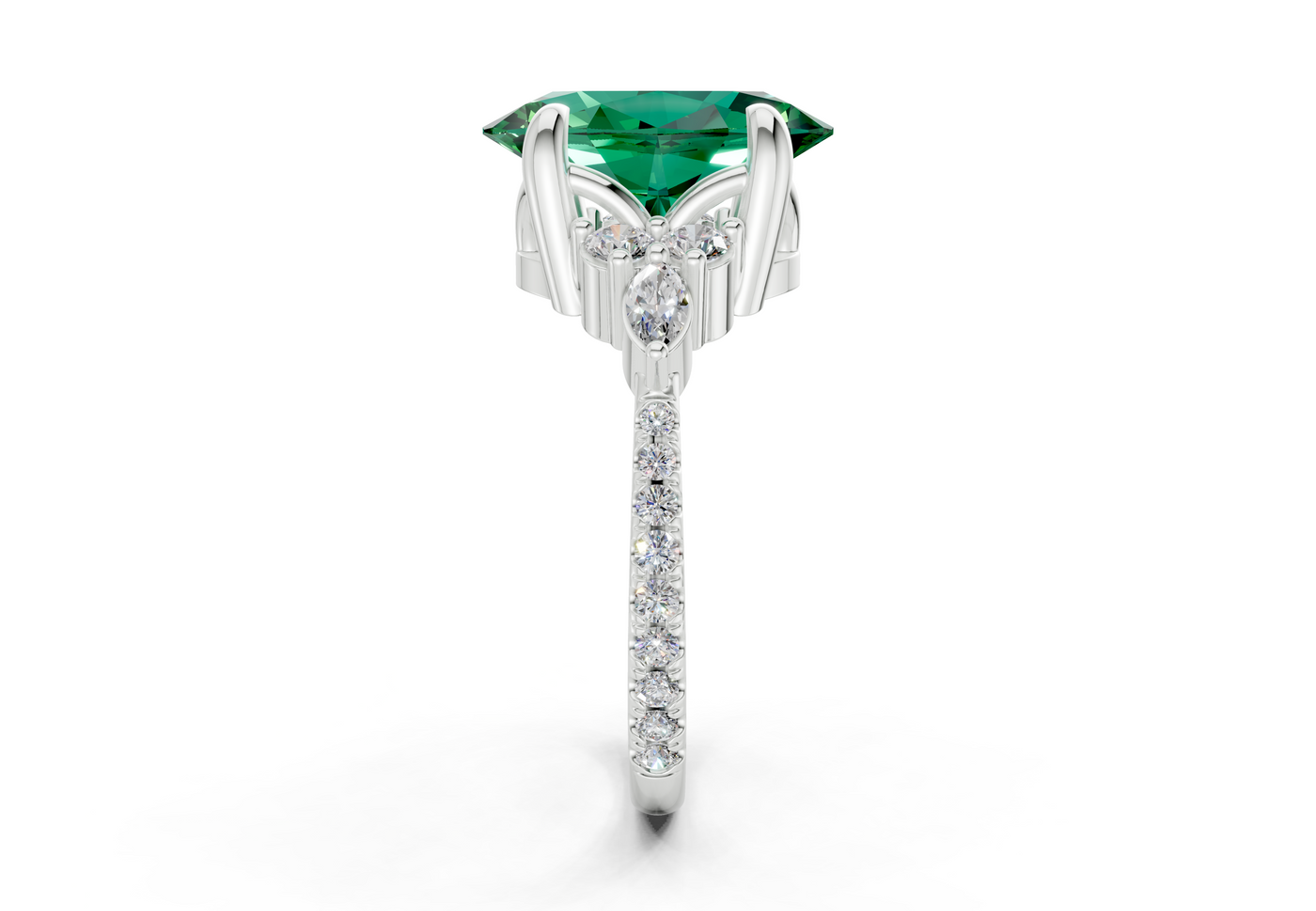Zephyrine Emerald Gemstone Accent Oval Cut 1.9mm Engagement Ring