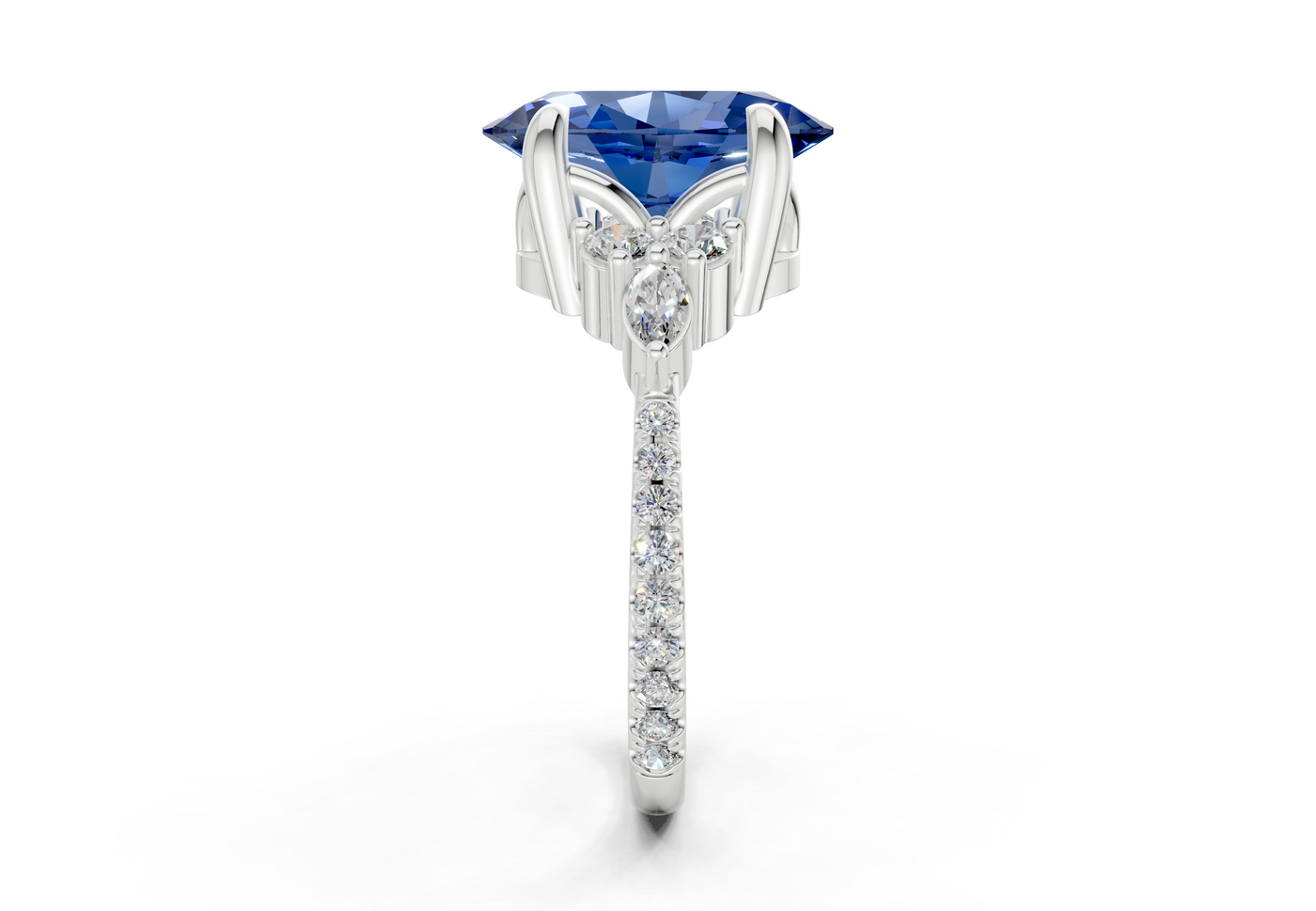 Zephyrine Sapphire Gemstone Accent Oval Cut 1.9mm Engagement Ring