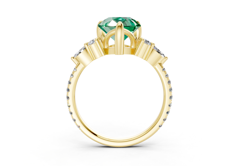 Zephyrine Emerald Gemstone Accent Pear Cut 1.9mm Engagement Ring