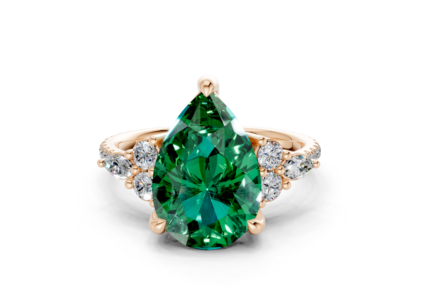 Zephyrine Emerald Gemstone Accent Pear Cut 1.9mm Engagement Ring