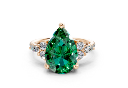 Zephyrine Emerald Gemstone Accent Pear Cut 1.9mm Engagement Ring