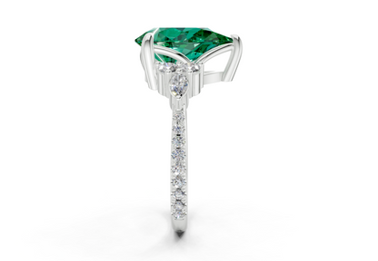 Zephyrine Emerald Gemstone Accent Pear Cut 1.9mm Engagement Ring
