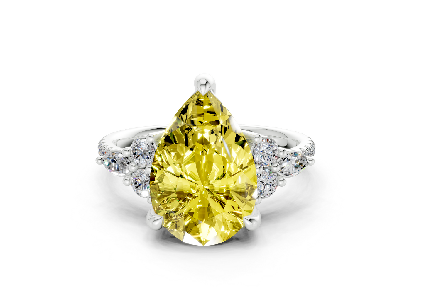 Zephyrine Yellow Diamond Accent Pear Cut 1.9mm Engagement Ring