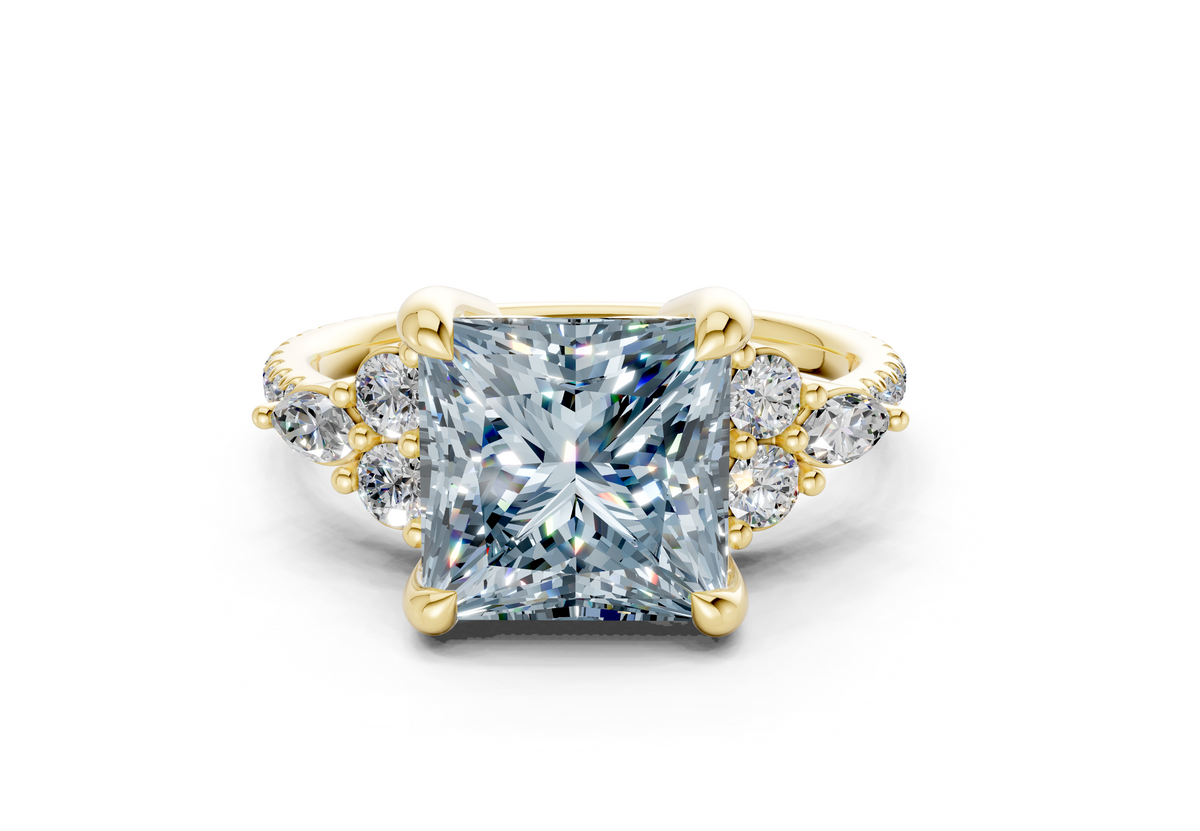 Zephyrine Blue Diamond Accent Princess Cut 1.9mm Engagement Ring