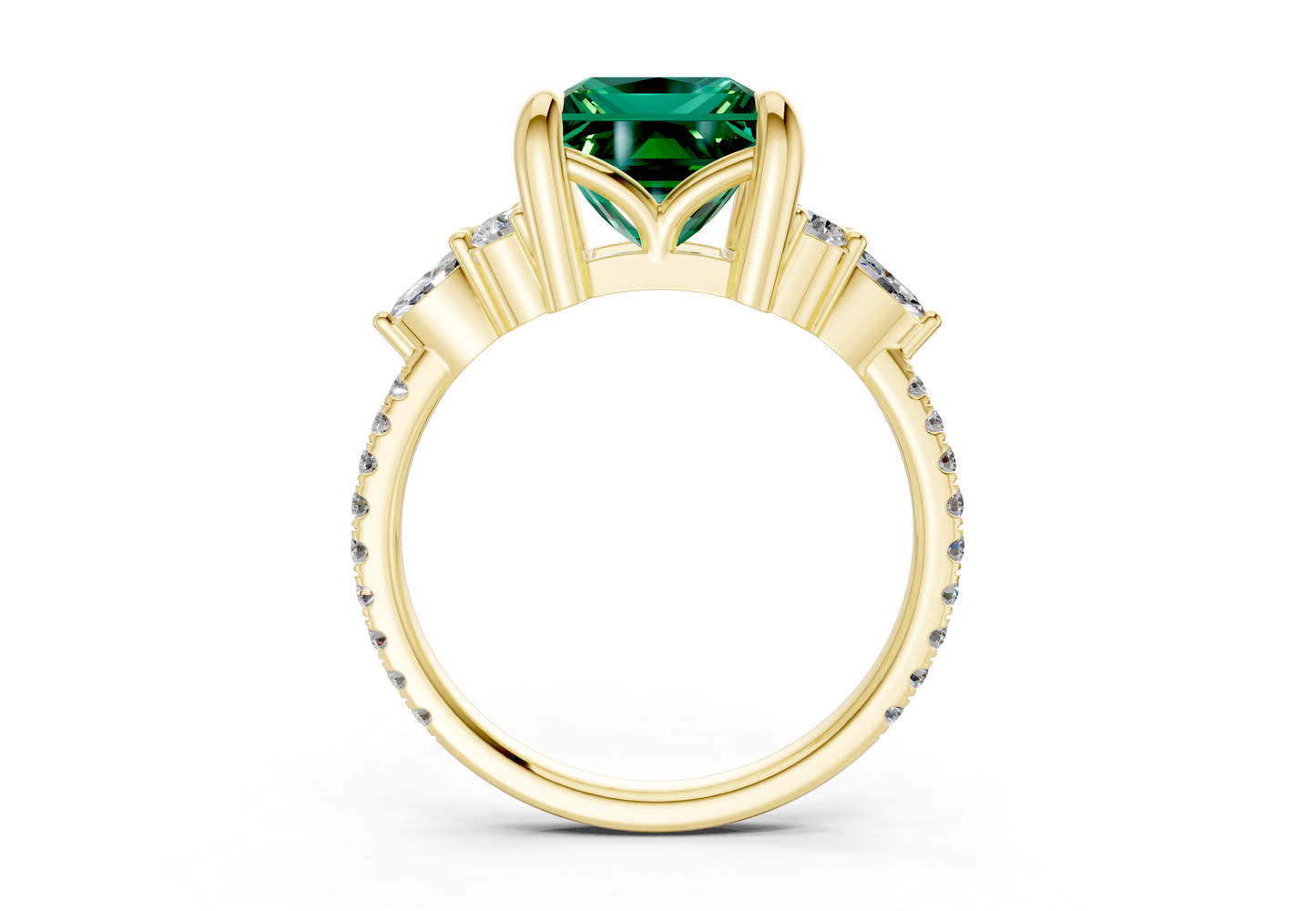 Zephyrine Emerald Gemstone Accent Princess Cut 1.9mm Engagement Ring