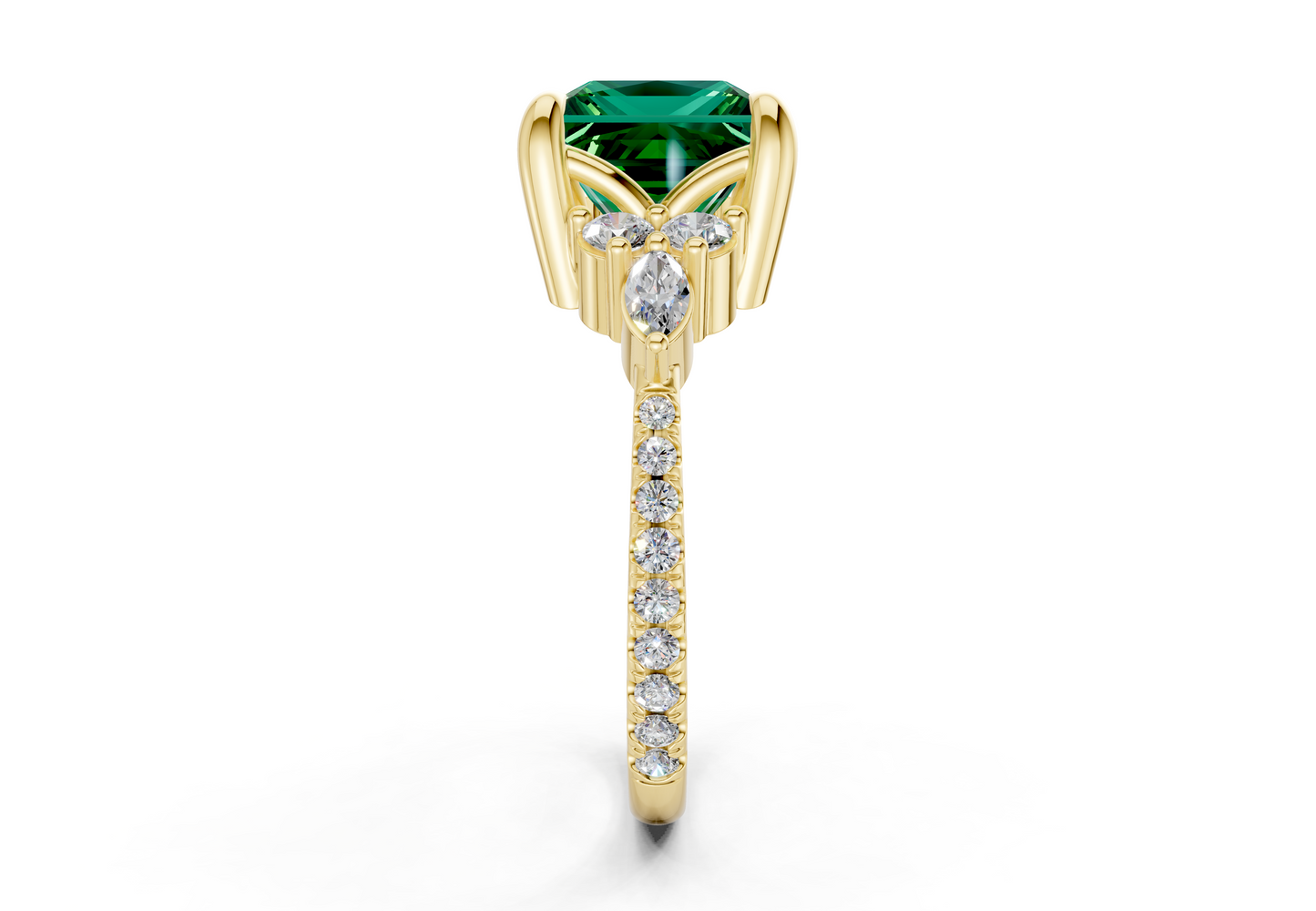 Zephyrine Emerald Gemstone Accent Princess Cut 1.9mm Engagement Ring