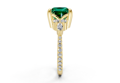 Zephyrine Emerald Gemstone Accent Princess Cut 1.9mm Engagement Ring