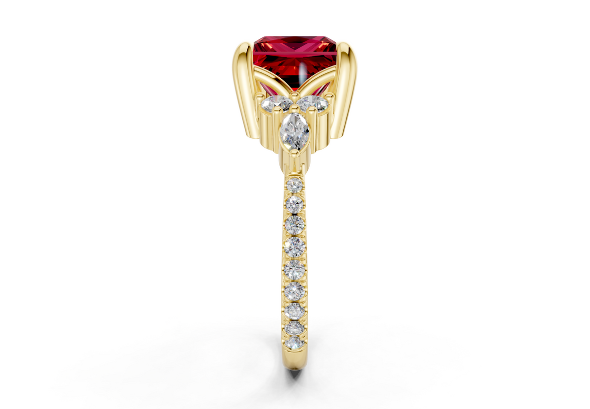 Zephyrine Ruby Gemstone Accent Princess Cut 1.9mm Engagement Ring