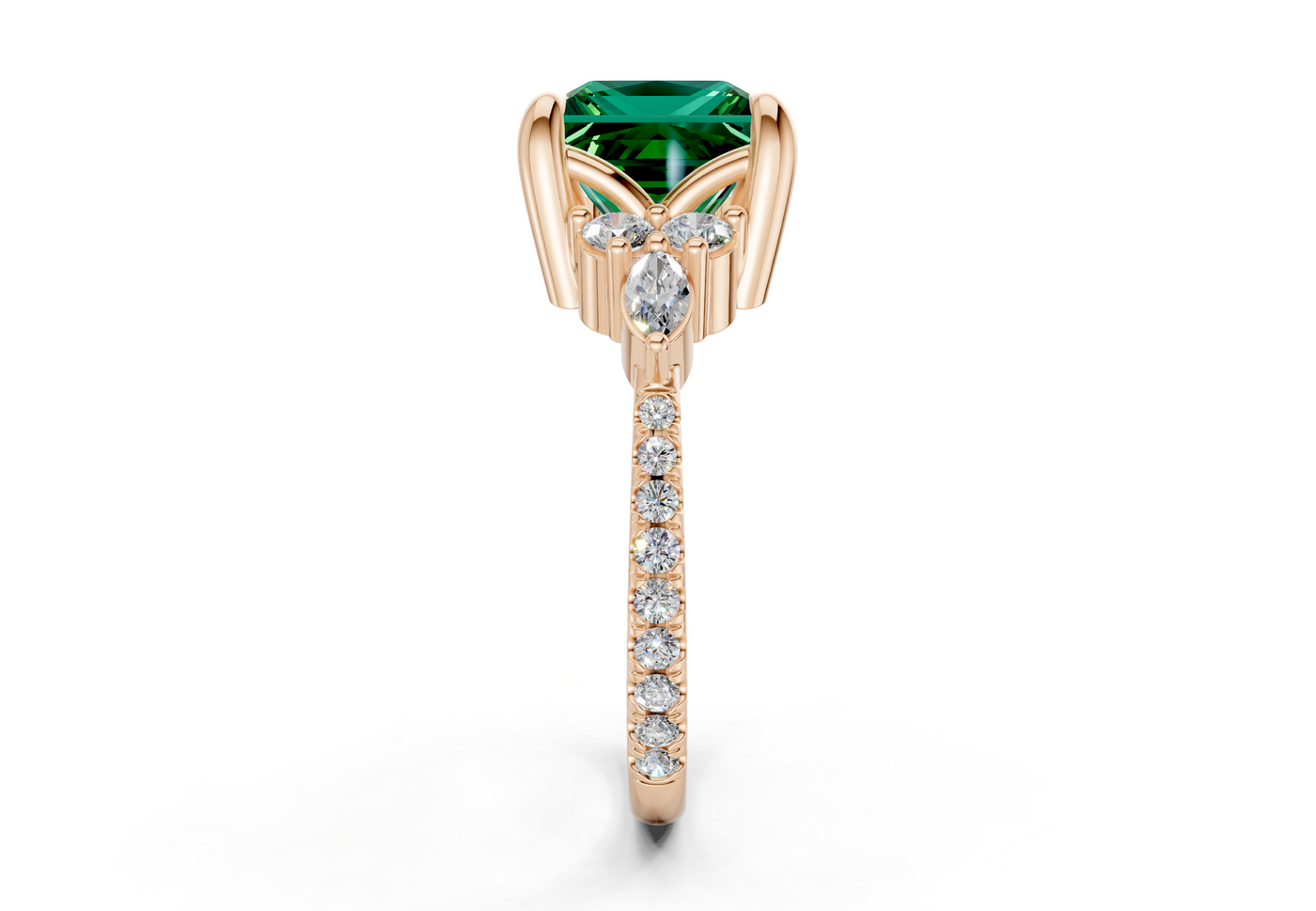 Zephyrine Emerald Gemstone Accent Princess Cut 1.9mm Engagement Ring