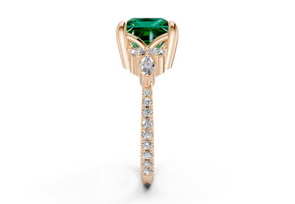 Zephyrine Emerald Gemstone Accent Princess Cut 1.9mm Engagement Ring