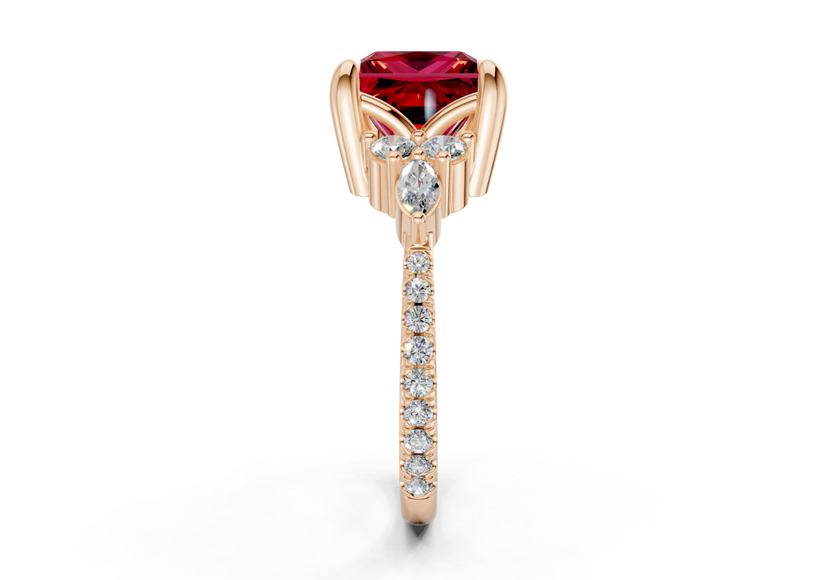 Zephyrine Ruby Gemstone Accent Princess Cut 1.9mm Engagement Ring